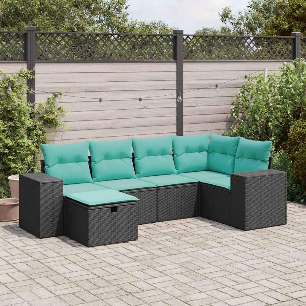 Set Divano da Giardino 6 pz con Cuscini Nero in Polyrattan