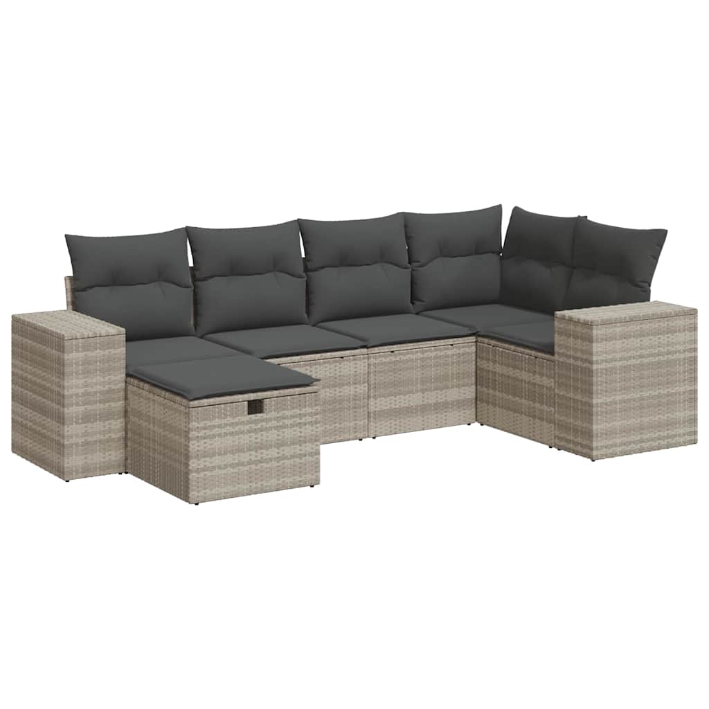 Set Divano da Giardino 6pz con Cuscini Grigio Chiaro Polyrattan - homemem39