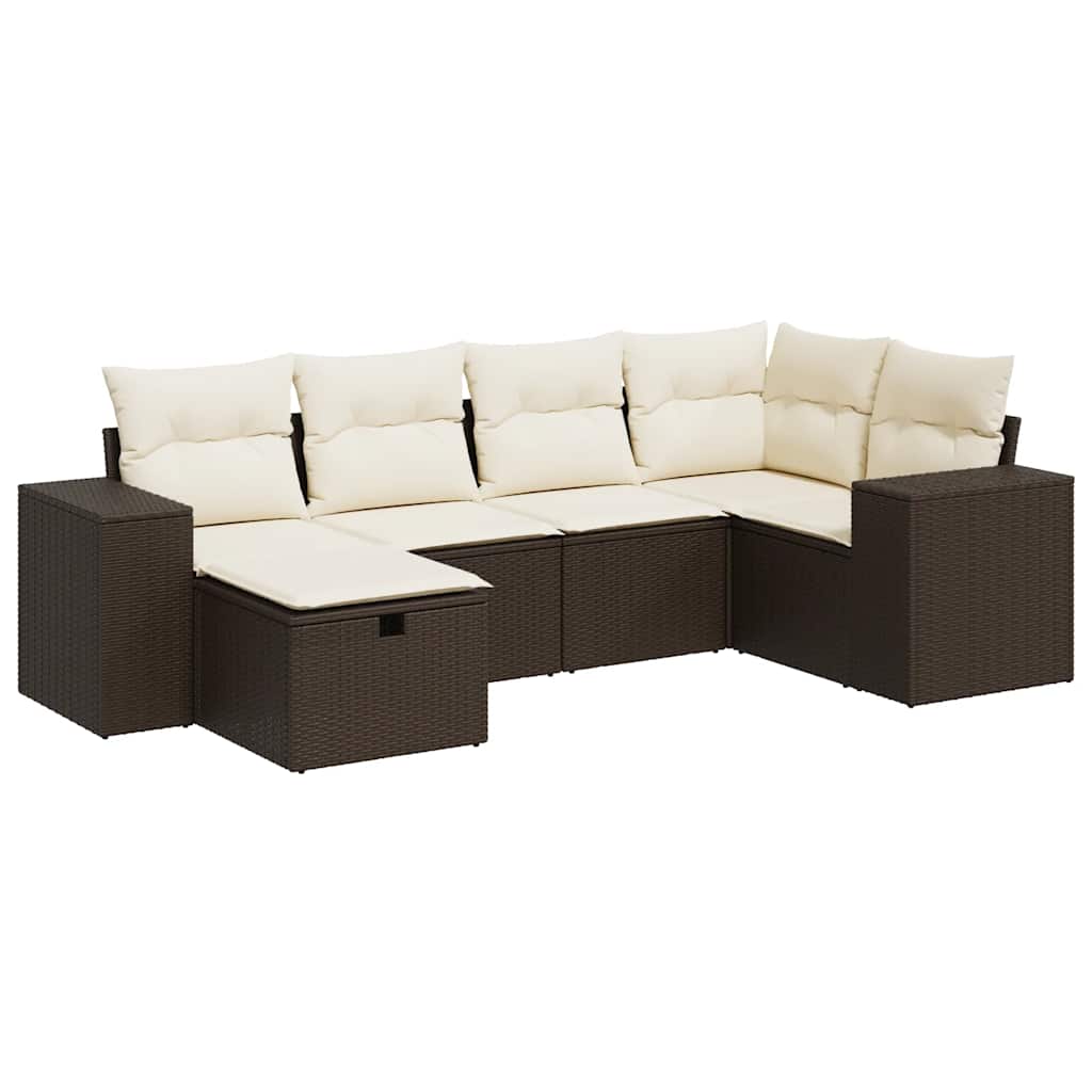 Set Divano da Giardino 6 pz con Cuscini Marrone in Polyrattan - homemem39