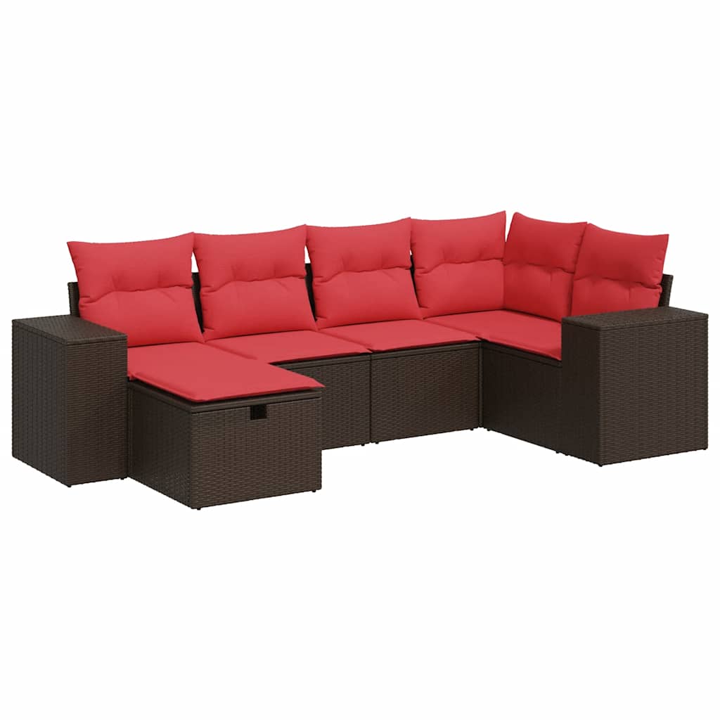 Set Divano da Giardino 6 pz con Cuscini Marrone in Polyrattan