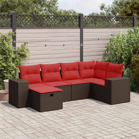 Set Divano da Giardino 6 pz con Cuscini Marrone in Polyrattan
