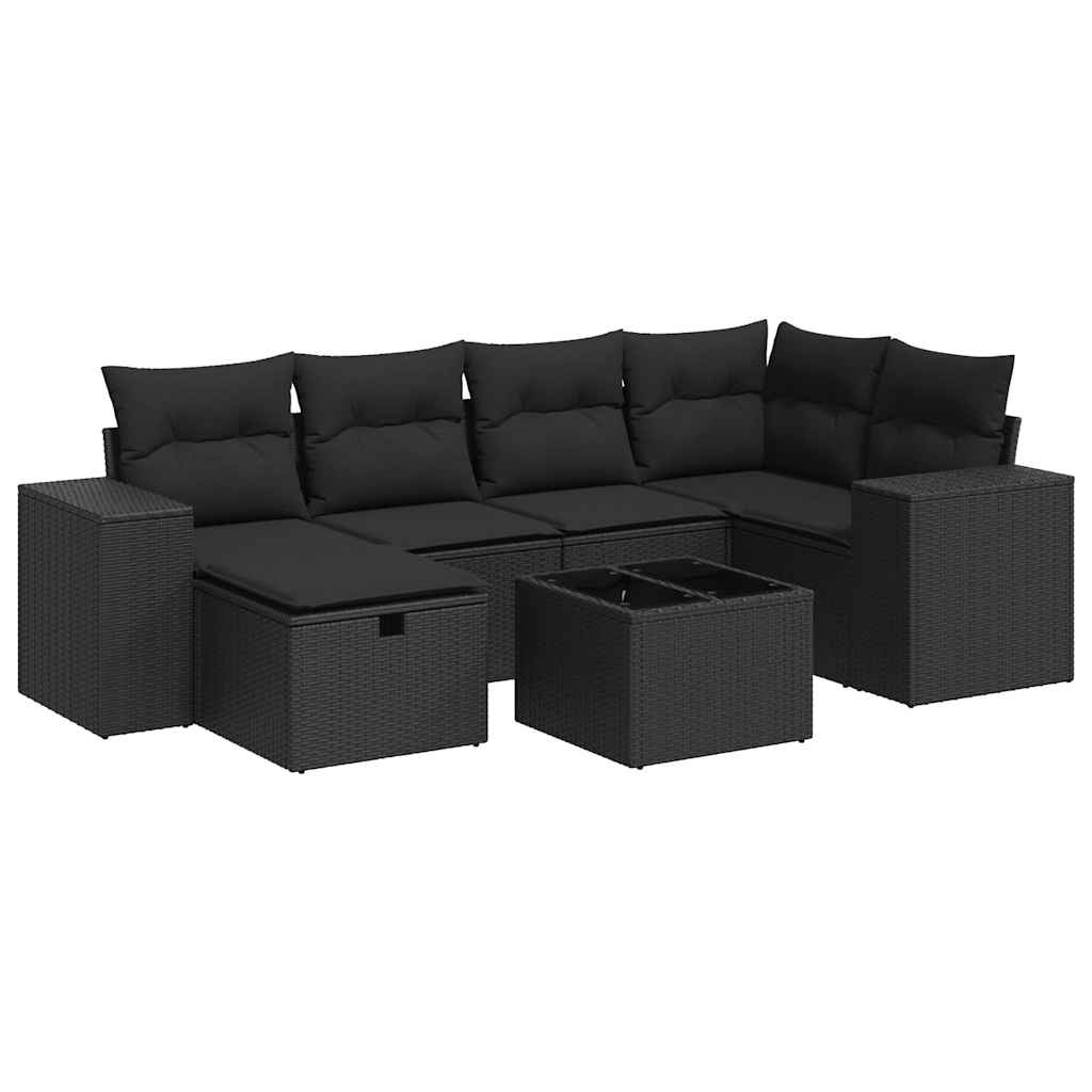 Set Divani da Giardino con Cuscini 7pz Nero Polyrattan | homemem39