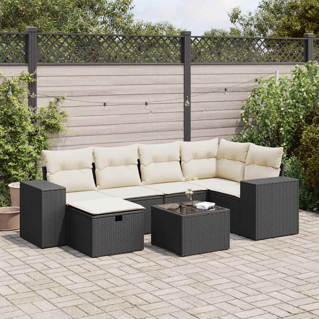 Set Divani da Giardino con Cuscini 7pz Nero Polyrattan | homemem39