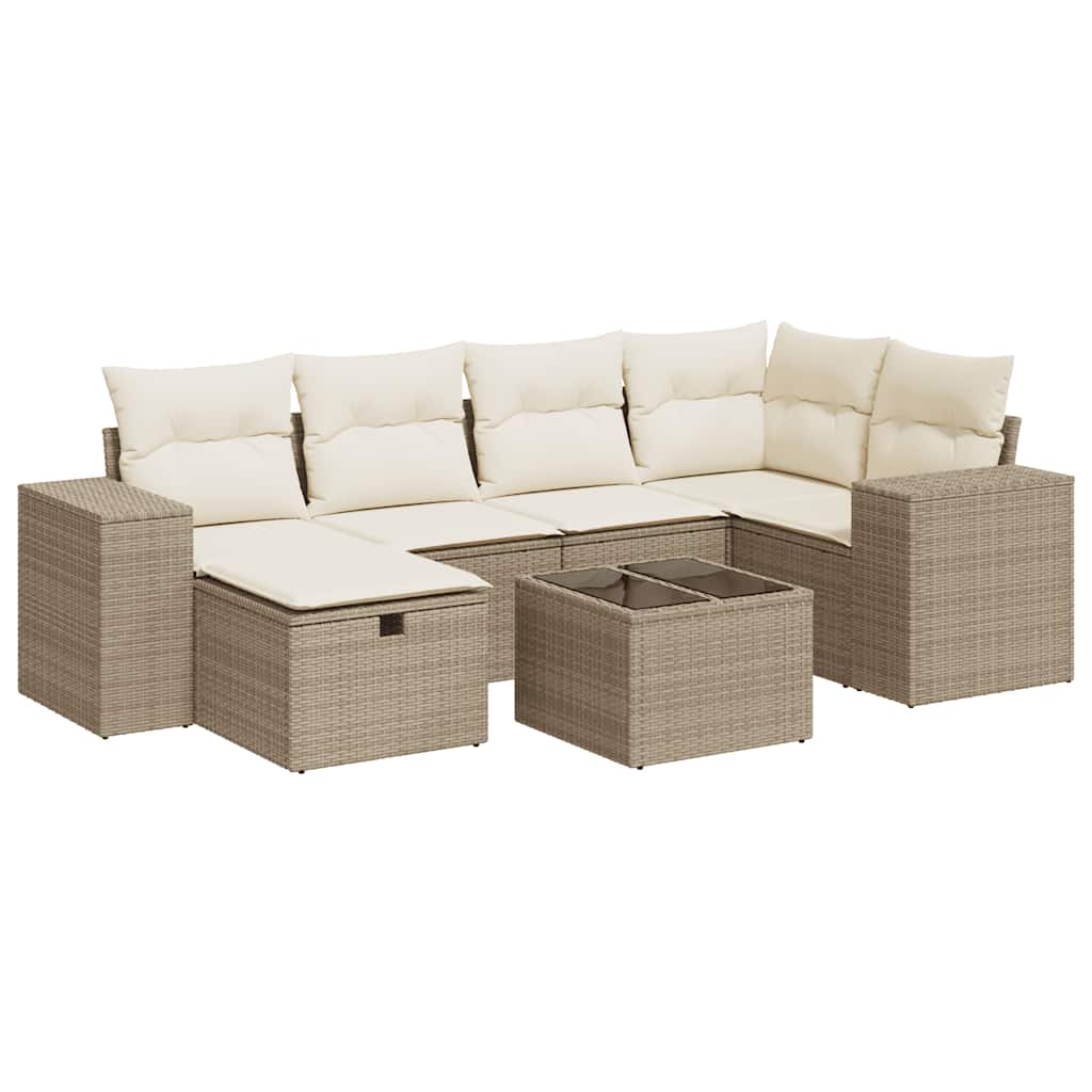 Set Divani da Giardino 7 pz con Cuscini Beige in Polyrattan - homemem39