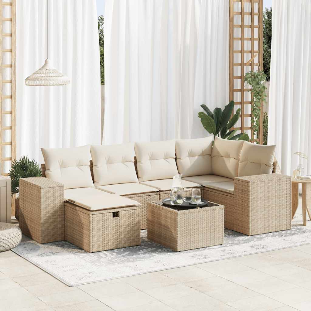 Set Divani da Giardino 7 pz con Cuscini Beige in Polyrattan - homemem39
