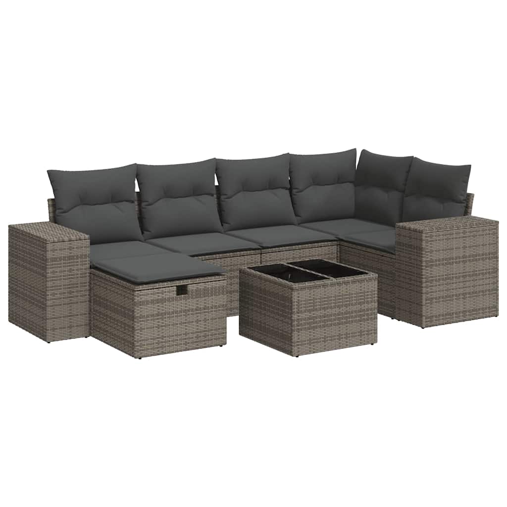 Set Divani da Giardino 7 pz con Cuscini Grigio in Polyrattan | homemem39