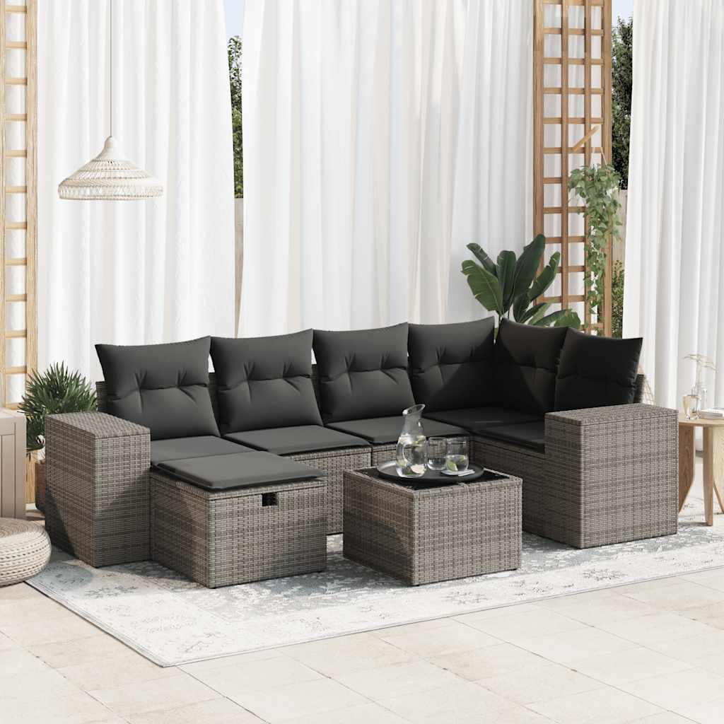 Set Divani da Giardino 7 pz con Cuscini Grigio in Polyrattan | homemem39