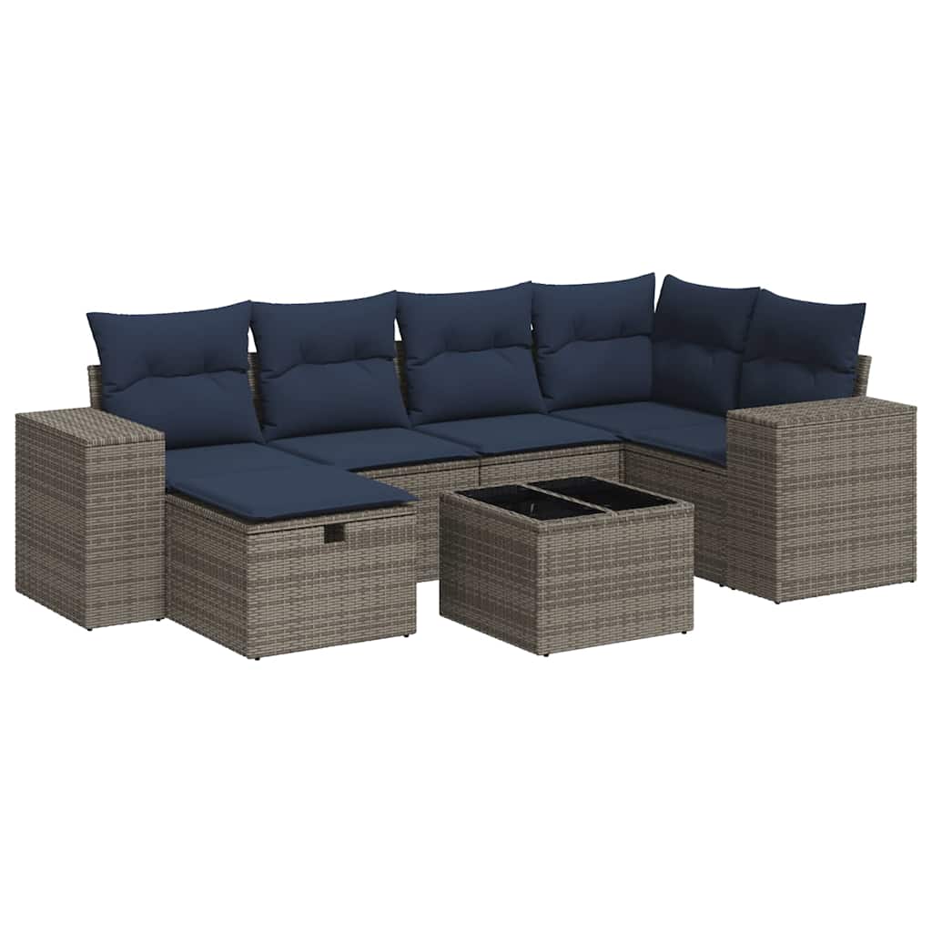 Set Divani da Giardino 7 pz con Cuscini Grigio in Polyrattan | homemem39