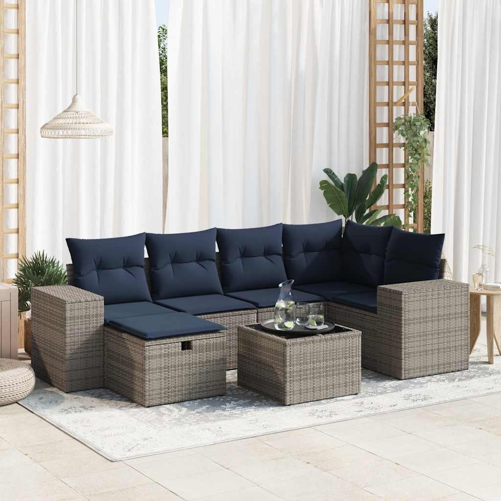 Set Divani da Giardino 7 pz con Cuscini Grigio in Polyrattan | homemem39