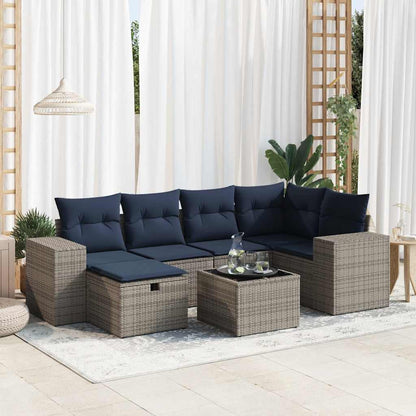 Set Divani da Giardino 7 pz con Cuscini Grigio in Polyrattan | homemem39