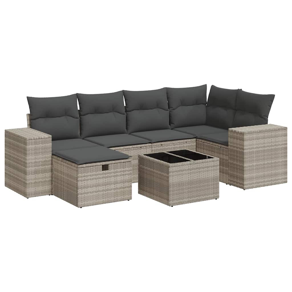 Set Divani da Giardino 7pz con Cuscini Grigio Chiaro Polyrattan - homemem39