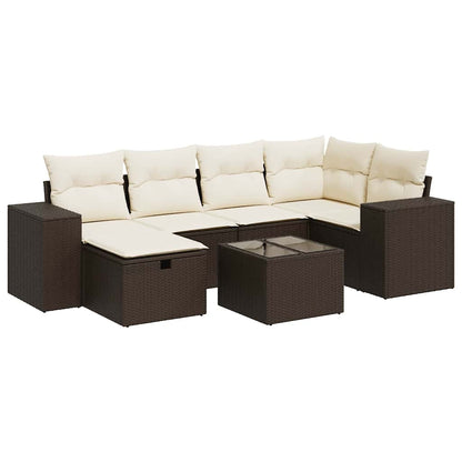 Set Divani da Giardino 7 pz con Cuscini Marrone in Polyrattan - homemem39