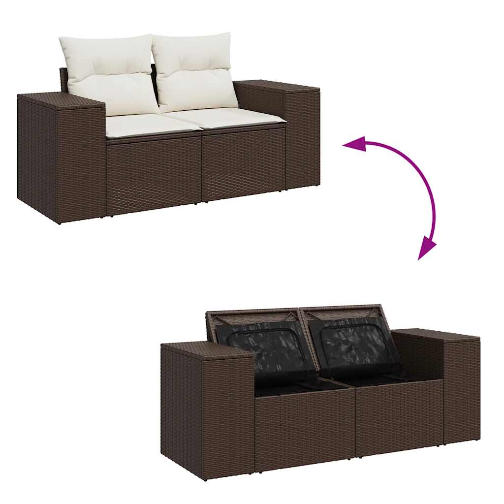 Set Divani da Giardino 7 pz con Cuscini Marrone in Polyrattan - homemem39