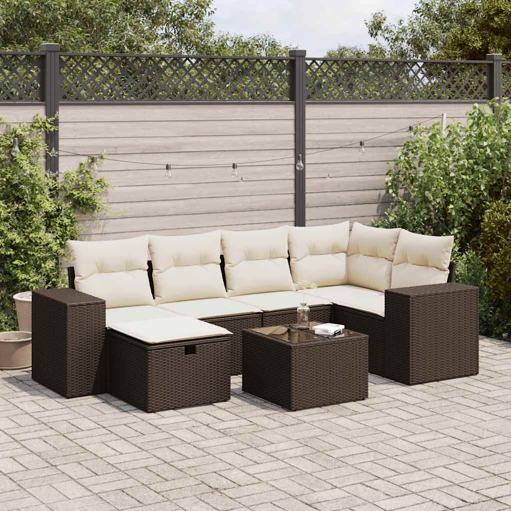 Set Divani da Giardino 7 pz con Cuscini Marrone in Polyrattan - homemem39