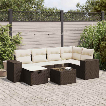 Set Divani da Giardino 7 pz con Cuscini Marrone in Polyrattan - homemem39