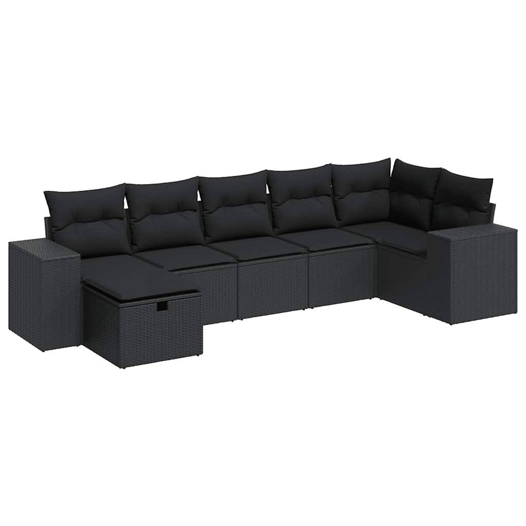 Set Divani da Giardino con Cuscini 7pz Nero Polyrattan