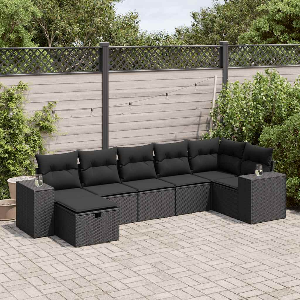 Set Divani da Giardino con Cuscini 7pz Nero Polyrattan | homemem39