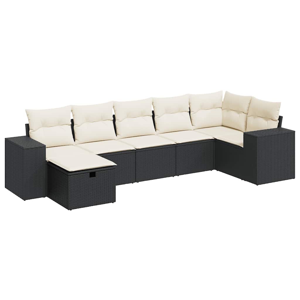 Set Divani da Giardino con Cuscini 7pz Nero Polyrattan | homemem39