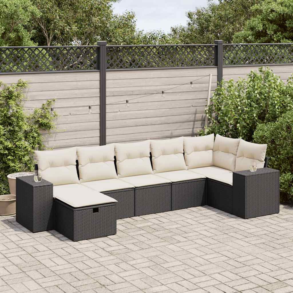 Set Divani da Giardino con Cuscini 7pz Nero Polyrattan | homemem39