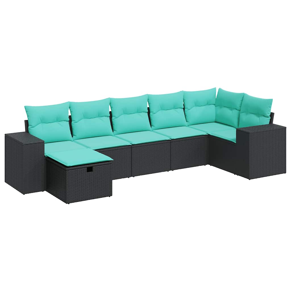 Set Divani da Giardino con Cuscini 7pz Nero Polyrattan | homemem39