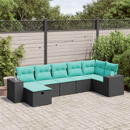 Set Divani da Giardino con Cuscini 7pz Nero Polyrattan
