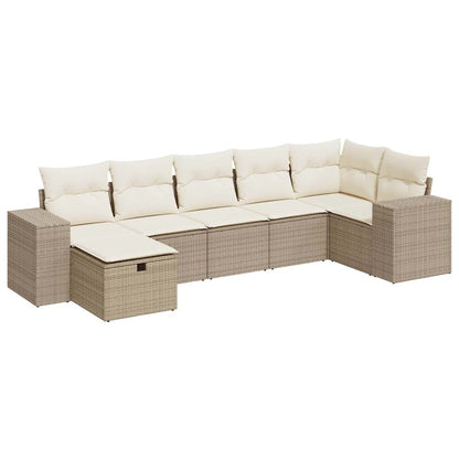 Set Divani da Giardino 7 pz con Cuscini Beige in Polyrattan | homemem39