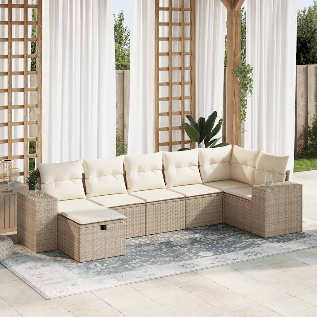 Set Divani da Giardino 7 pz con Cuscini Beige in Polyrattan | homemem39