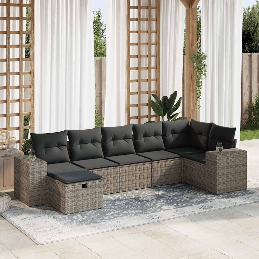 Set Divani da Giardino 7 pz con Cuscini in Polyrattan
