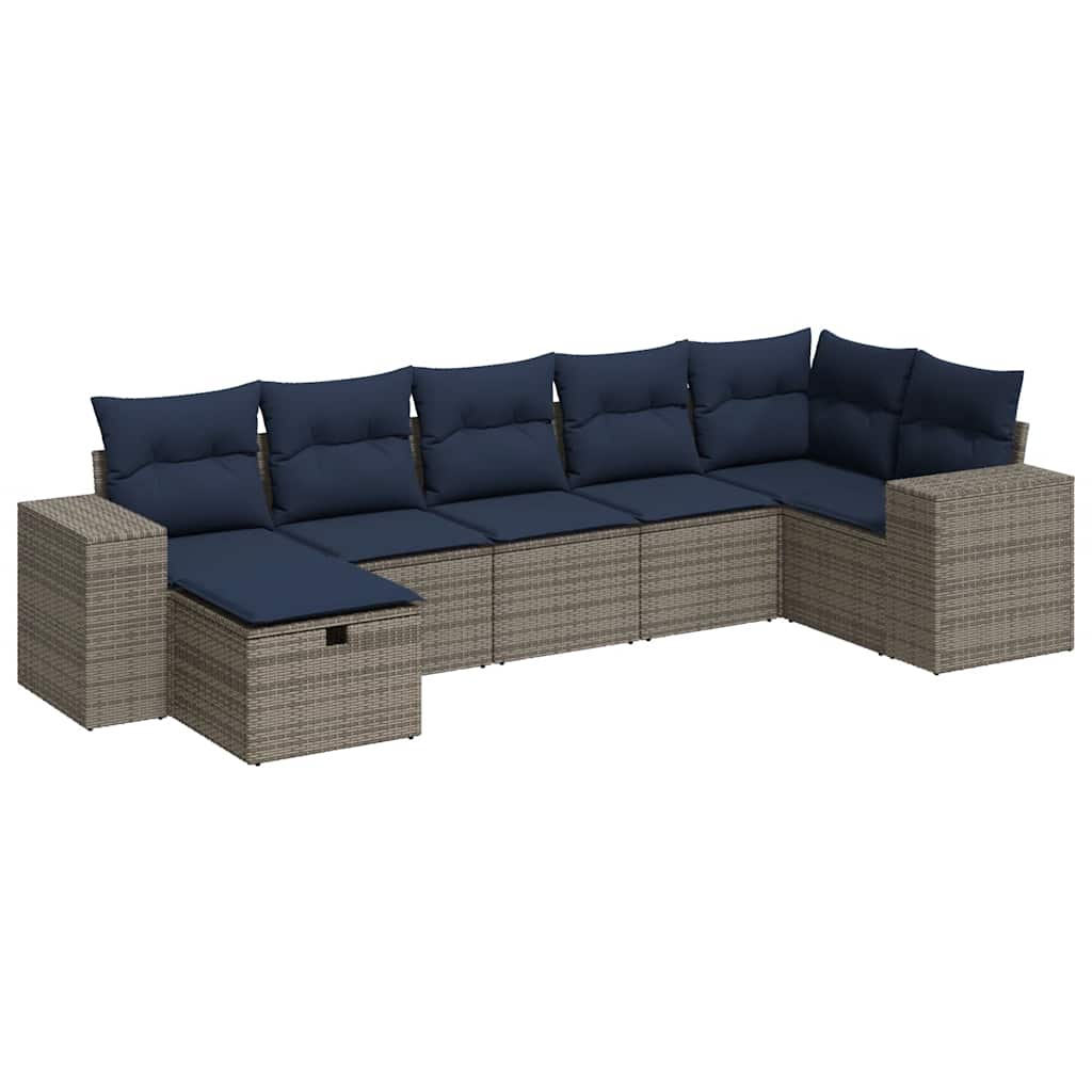 Set Divani da Giardino 7 pz con Cuscini Grigio in Polyrattan