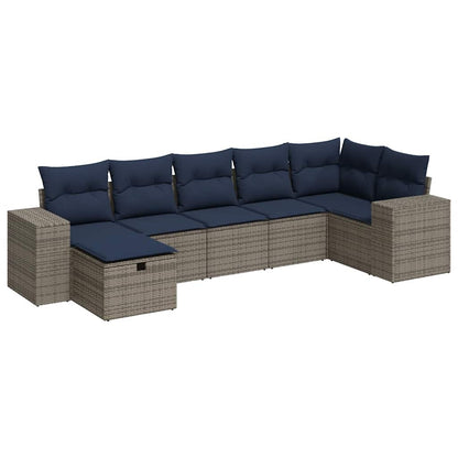Set Divani da Giardino 7 pz con Cuscini Grigio in Polyrattan