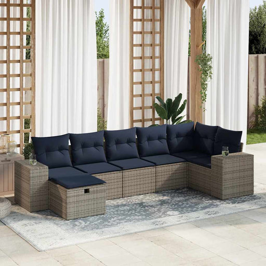 Set Divani da Giardino 7 pz con Cuscini Grigio in Polyrattan