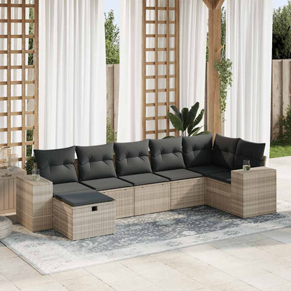 Set Divani da Giardino 7pz con Cuscini Grigio Chiaro Polyrattan - homemem39