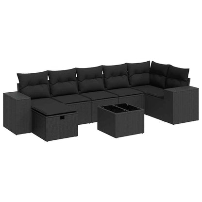 Set Divani da Giardino con Cuscini 8 pz Nero in Polyrattan | homemem39