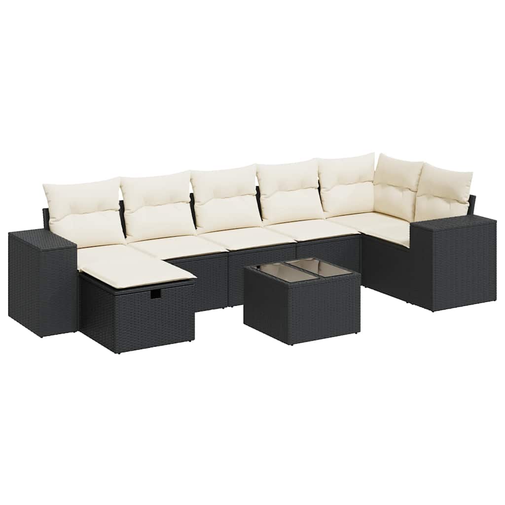 Set Divani da Giardino con Cuscini 8 pz Nero in Polyrattan | homemem39