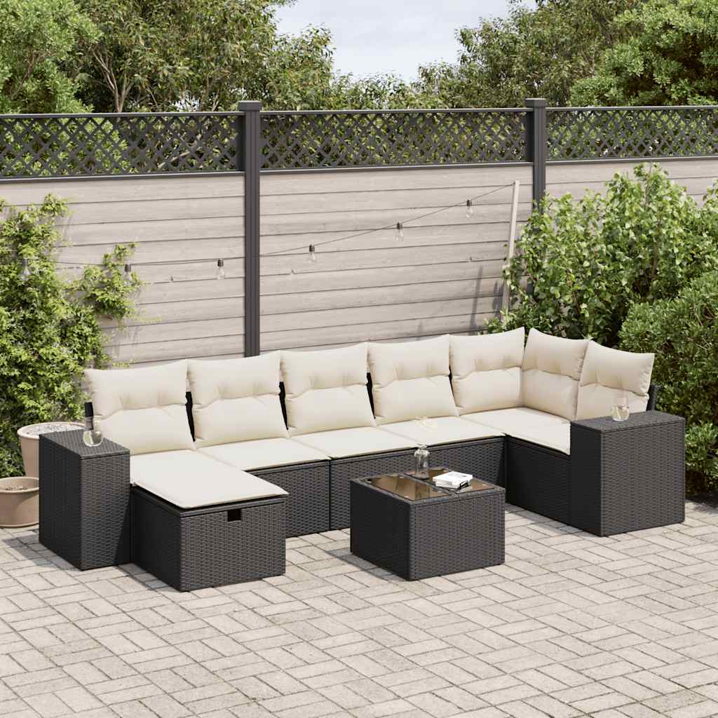 Set Divani da Giardino con Cuscini 8 pz Nero in Polyrattan | homemem39