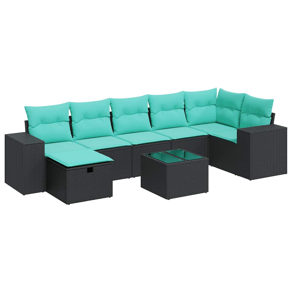 Set Divani da Giardino con Cuscini 8 pz Nero in Polyrattan | homemem39