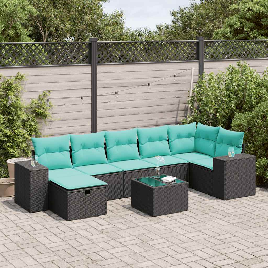 Set Divani da Giardino con Cuscini 8 pz Nero in Polyrattan | homemem39
