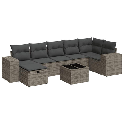 Set Divano da Giardino 8 pz con Cuscini Grigio in Polyrattan | homemem39