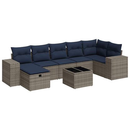 Set Divano da Giardino 8 pz con Cuscini Grigio in Polyrattan | homemem39