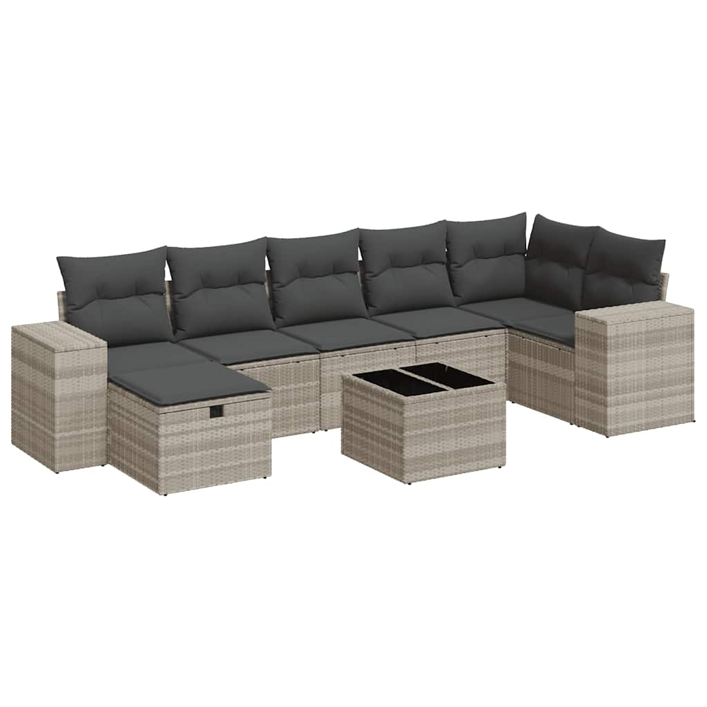 Set Divano da Giardino 8pz con Cuscini Grigio Chiaro Polyrattan - homemem39