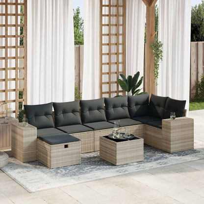 Set Divano da Giardino 8pz con Cuscini Grigio Chiaro Polyrattan - homemem39
