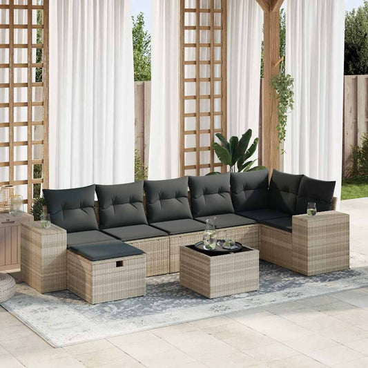Set Divano da Giardino 8pz con Cuscini Grigio Chiaro Polyrattan - homemem39