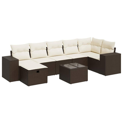 Set Divani da Giardino 8 pz con Cuscini Marrone in Polyrattan - homemem39