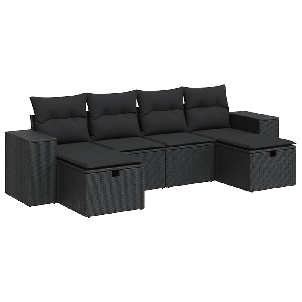 Set Divano da Giardino 6 pz con Cuscini Nero in Polyrattan | homemem39