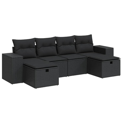 Set Divano da Giardino 6 pz con Cuscini Nero in Polyrattan | homemem39