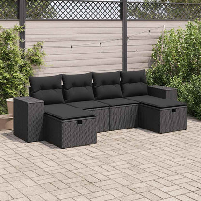 Set Divano da Giardino 6 pz con Cuscini Nero in Polyrattan | homemem39