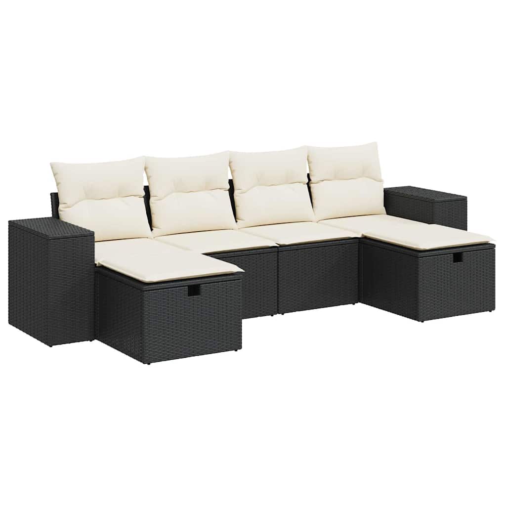 Set Divano da Giardino 6 pz con Cuscini Nero in Polyrattan | homemem39