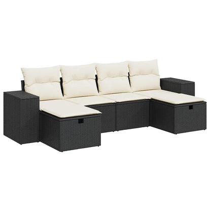 Set Divano da Giardino 6 pz con Cuscini Nero in Polyrattan | homemem39
