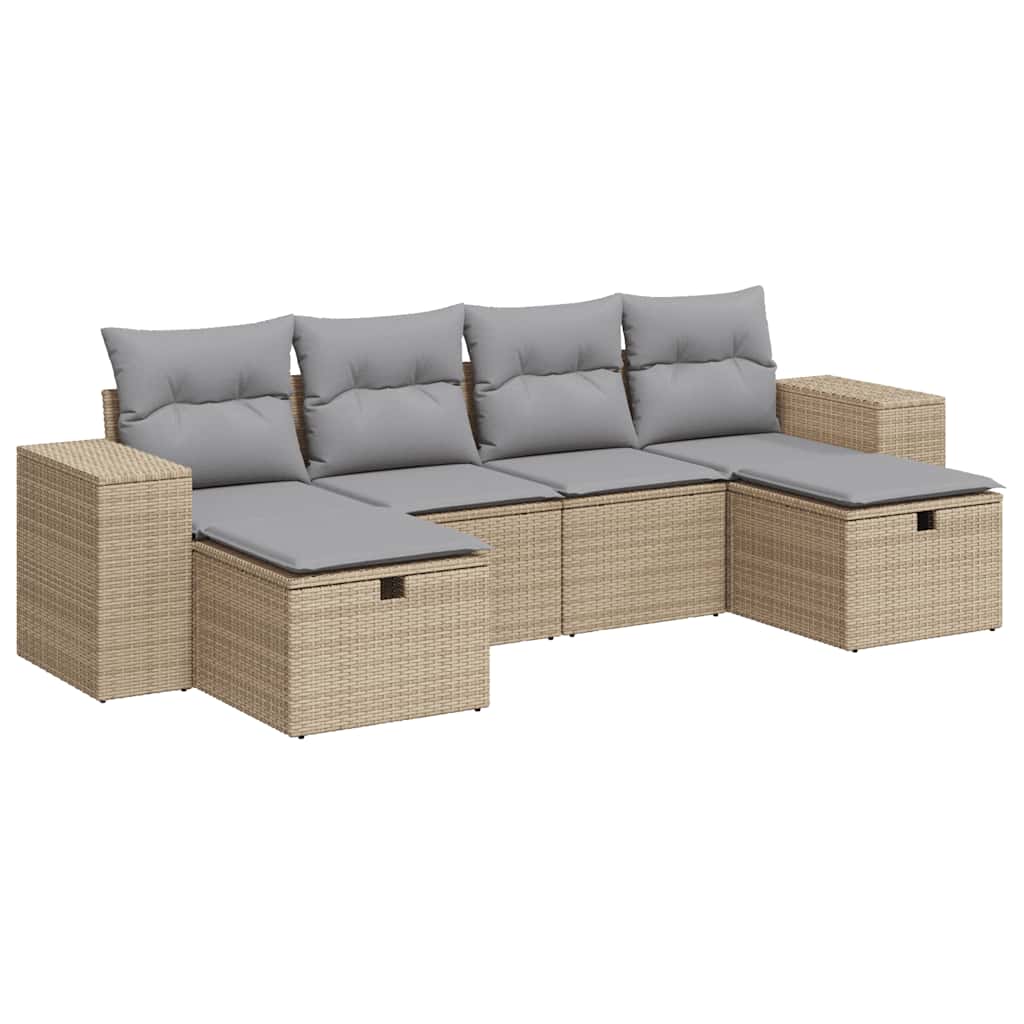 Set Divano da Giardino 6 pz con Cuscini Beige in Polyrattan - homemem39