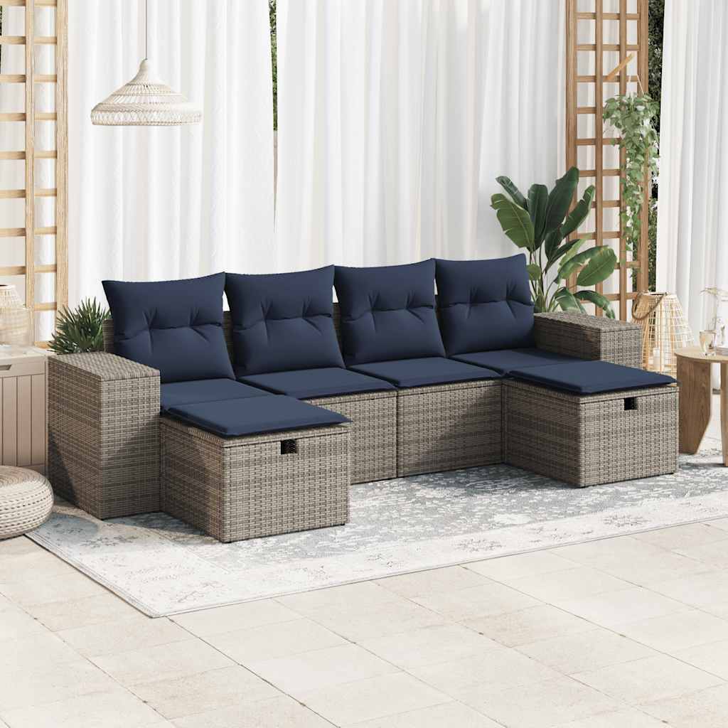 Set Divano da Giardino 6 pz con Cuscini Grigio in Polyrattan | homemem39